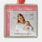 Junge Mutter und Baby Erstes Foto Ornament Aus Metall (Vorne)
