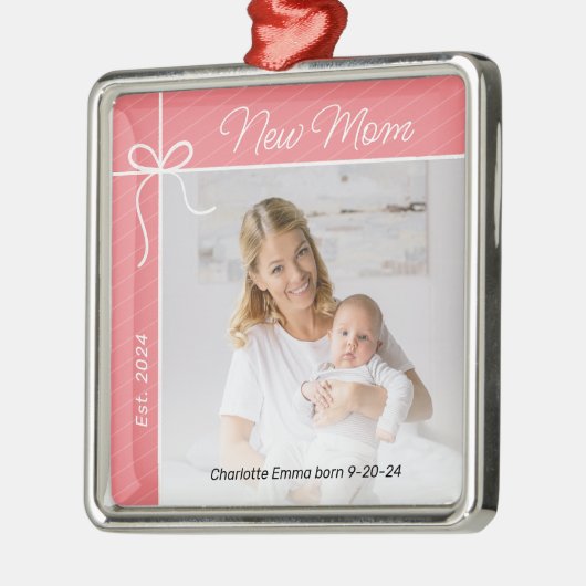 Junge Mutter und Baby Erstes Foto Ornament Aus Metall (Links)