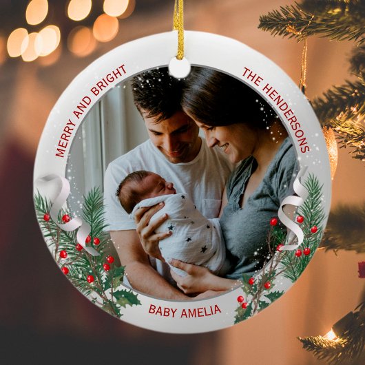 Junge Mutter & Vater 1. Weihnachtssilber Rahmen Fo Keramik Ornament