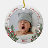 Junge Mutter & Vater 1. Weihnachtssilber Rahmen Fo Keramik Ornament (Vorne)