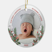Junge Mutter & Vater 1. Weihnachtssilber Rahmen Fo Keramik Ornament (Links)