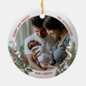 Junge Mutter & Vater 1. Weihnachtssilber Rahmen Fo Keramik Ornament (Hinten)