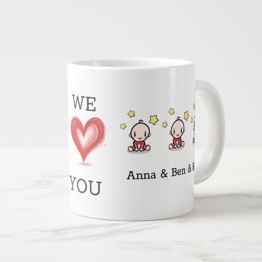 Junge Mutter von Triplets-Geschenk, kundenspezifis Jumbo-Tasse (Vorderseite Rechts)