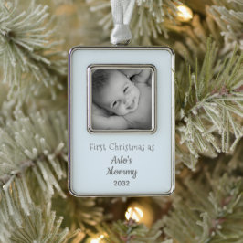 Junge Mutter Weihnachten als Mommy Baby Boy Foto Rahmen-Ornament Silber
