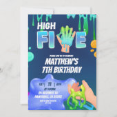 Junge Neon Blau Grüne Schleim High Five Einladung (Vorderseite)