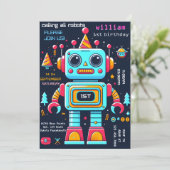 Junge niedlich Spielzeug lustiger Roboter erster G Einladung (Stehend Vorderseite)