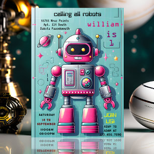 Junge niedlich Toy lustiger Roboter 1. Geburtstag Einladung