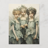 Junge Niedliche Fairies tragen grüne Satinkleider Postkarte (Vorderseite)