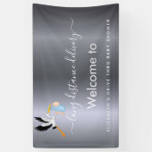 Junge niedliche Storchantrieb durch Babydusche Banner (Vertikal)