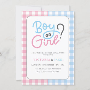 Junge oder Girl Gingham Classic Gender-Enthüllung Einladung
