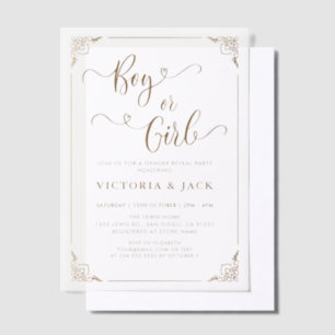 Junge oder Girl Luxury Gold Verzierte Baby Gender  Pergament Einladungen