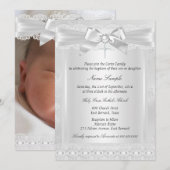 Junge oder Girl White Lace Cross Taufe Foto Einladung (Vorne/Hinten)