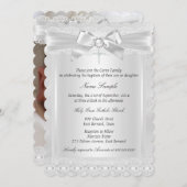 Junge oder Girl White Lace Cross Taufe Foto Einladung (Vorne/Hinten)