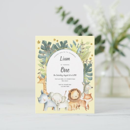 Junge oder Mädchen 1. Geburtstag Einladungspostkarte (Stehend Vorderseite)