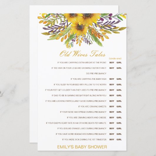 Junge oder Mädchen Alte Ehefrauen Babydusche mit A (Vorne/Hinten)