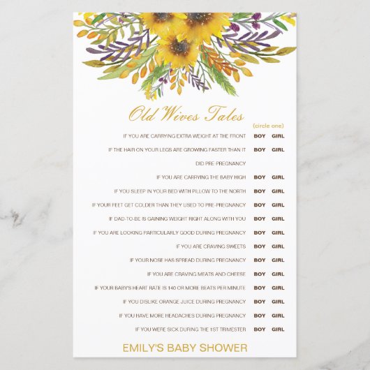 Junge oder Mädchen Alte Ehefrauen Babydusche mit A (Vorderseite)