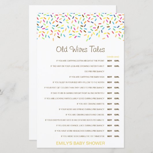 Junge oder Mädchen Alte Ehefrauen Babydusche mit A (Vorne/Hinten)