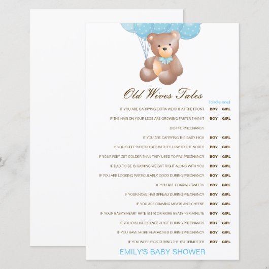 Junge oder Mädchen Alte Ehefrauen Babydusche mit A (Vorne/Hinten)