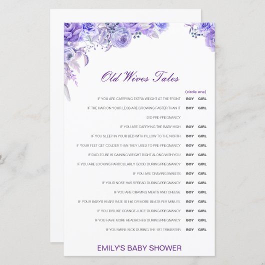 Junge oder Mädchen Alte Ehefrauen Babydusche mit A (Vorne/Hinten)