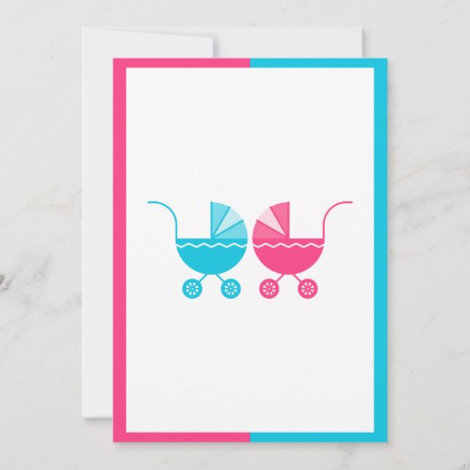 Junge oder Mädchen Baby Stroller Twins Geschlechts Einladung (Rückseite)