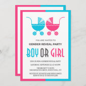 Junge oder Mädchen Baby Stroller Twins Geschlechts Einladung (Vorne/Hinten)