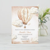 Junge oder Mädchen Beige Heißluftballon Gender-Off Einladung (Stehend Vorderseite)