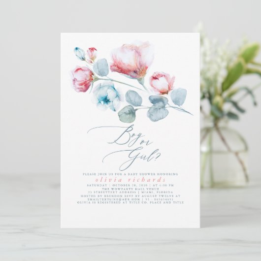 Junge oder Mädchen Blumengeschlecht Reveal Baby Du Einladung (Stehend Vorderseite)