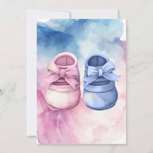 Junge oder Mädchen Er oder sie Blue Pink Shoe Gend Einladung (Rückseite)