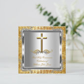 Junge oder Mädchen Erste 1. Heilige Kommunion Gold Einladung (Stehend Vorderseite)