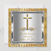 Junge oder Mädchen Erste 1. Heilige Kommunion Gold Einladung (Vorderseite)