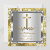 Junge oder Mädchen Erste 1. Heilige Kommunion Gold Einladung (Vorderseite)