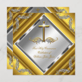 Junge oder Mädchen Erste heilige Kommunion Gold Si Einladung (Vorne/Hinten)