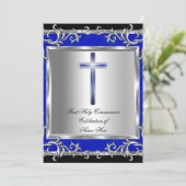 Junge oder Mädchen Erste heilige Kommunion Silver  Einladung (Stehend Vorderseite)