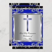 Junge oder Mädchen Erste heilige Kommunion Silver Einladung (Vorne/Hinten)