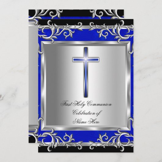 Junge oder Mädchen Erste heilige Kommunion Silver  Einladung (Vorne/Hinten)