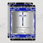 Junge oder Mädchen Erste heilige Kommunion Silver Einladung (Vorne/Hinten)