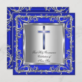 Junge oder Mädchen Erste heilige Kommunion Silver Einladung (Vorne/Hinten)