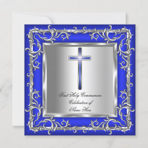 Junge oder Mädchen Erste heilige Kommunion Silver  Einladung