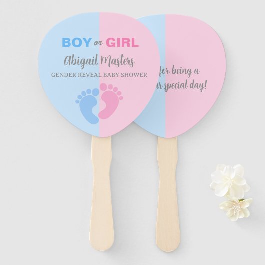 Junge oder Mädchen Gender Reveal Baby Shower Baby Fächer (Vorne und Hinten)
