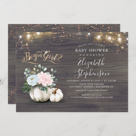 Junge oder Mädchen Gender Reveal Fall Baby Dusche Einladung (Vorne/Hinten)