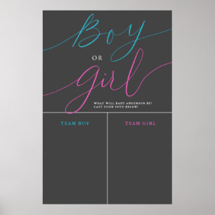 Junge oder Mädchen Gender Reveal Graue Vorhersage Poster