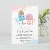 Junge oder Mädchen Gender Reveal Kawaii Ice Creme Einladung (Stehend Vorderseite)