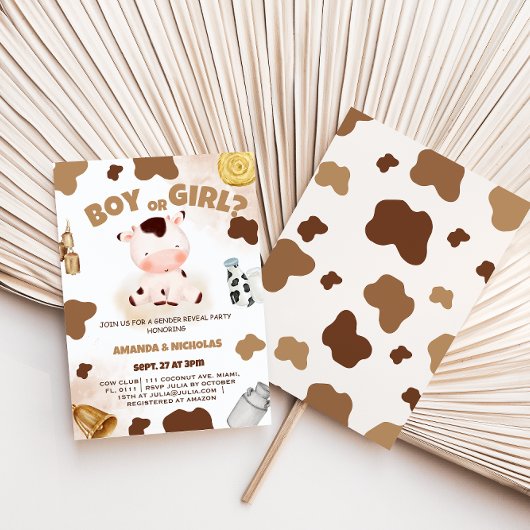 Junge oder Mädchen Gender Reveal Kuh Boho Rustic Einladung