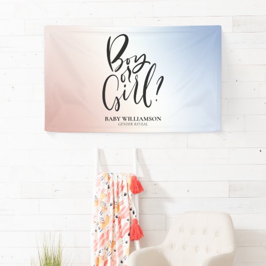 Junge oder Mädchen Gender Reveal Ombre Party Dekor Banner (Insitu)