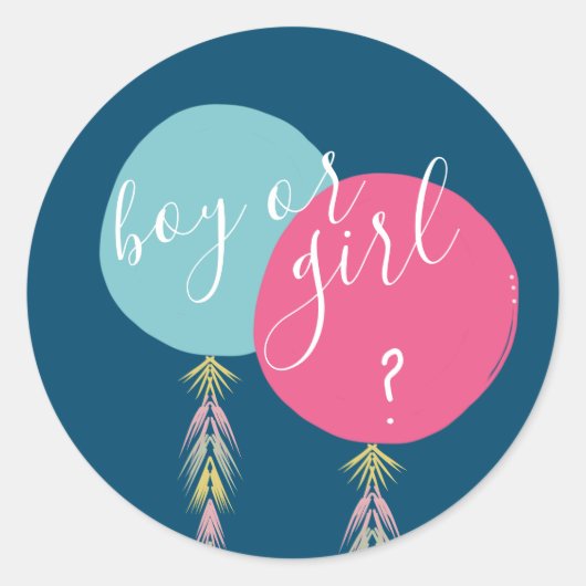 Junge oder Mädchen Gender Reveal Tassel Balloon Na Runder Aufkleber (Vorderseite)