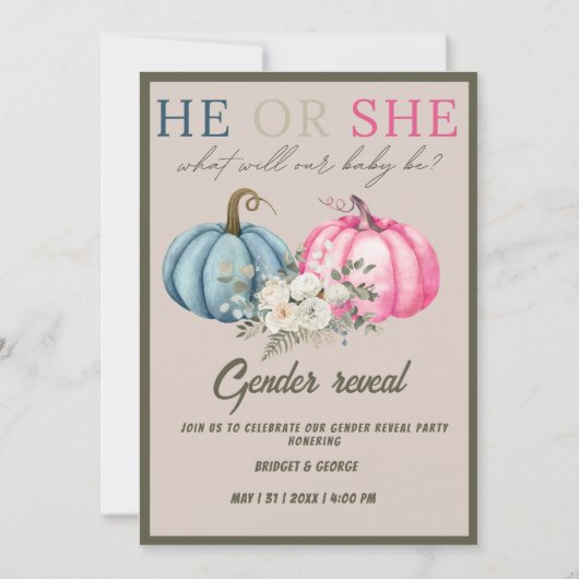 Junge oder Mädchen geschlechtsspezifischen Kürbis Einladung (Vorderseite)