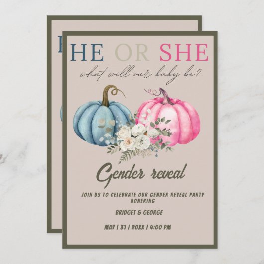 Junge oder Mädchen geschlechtsspezifischen Kürbis  Einladung (Vorne/Hinten)