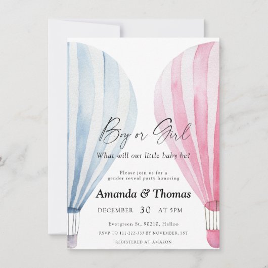 Junge oder Mädchen - Heißluftballons - Gender-Enth Einladung (Vorderseite)