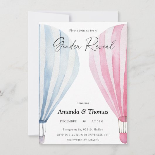 Junge oder Mädchen - Heißluftballons - Gender-Enth Einladung (Vorderseite)