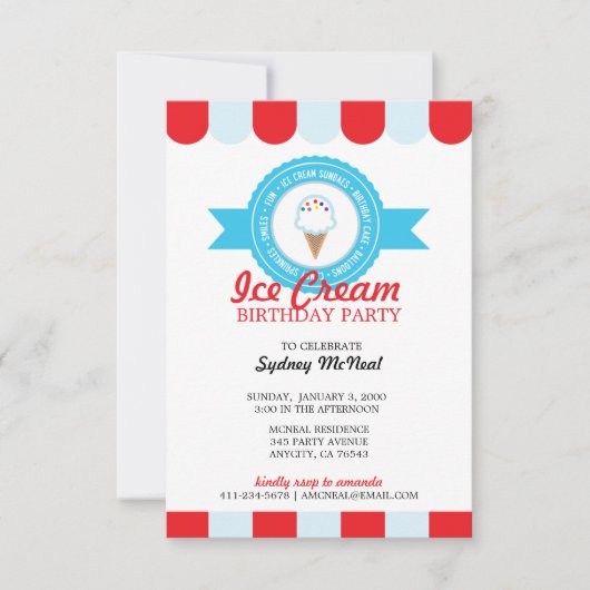 Junge oder Mädchen JEDES ALTERES Eis BIRTHDAY PART Einladung (Vorderseite)